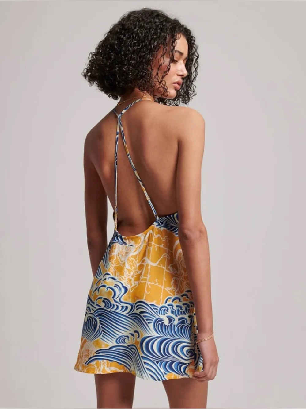 Superdry• Limited Edition Blue & Yellow Tidal Wave Mini Slip Dress• Sz 8